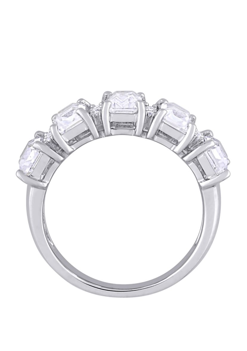 3.3 ct. t.w. Lab Created White Sapphire and 1/10 ct. t.w. Diamond Semi-Eternity Ring in 10K White Gold