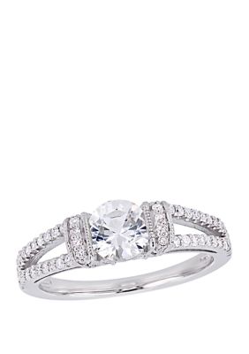 Belk & Co 1 Ct. T.w. Lab Created White Sapphire And 1/3 Ct. T.w. Diamond Split Shank Engagement Ring In 10K White Gold