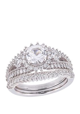 Belk & Co 1.6 Ct. T.w. Lab Created White Sapphire And 4/5 Ct. T.w. Diamond Bridal Ring Set In 10K White Gold