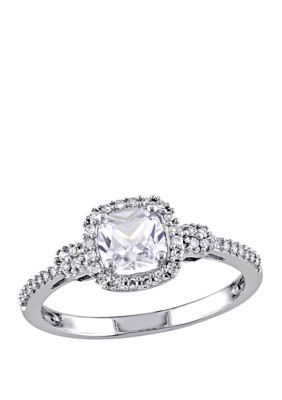 Belk & Co 3/4 Ct. T.w. Lab Created White Sapphire And 1/6 Ct. T.w. Diamond Halo Ring In 10K White Gold