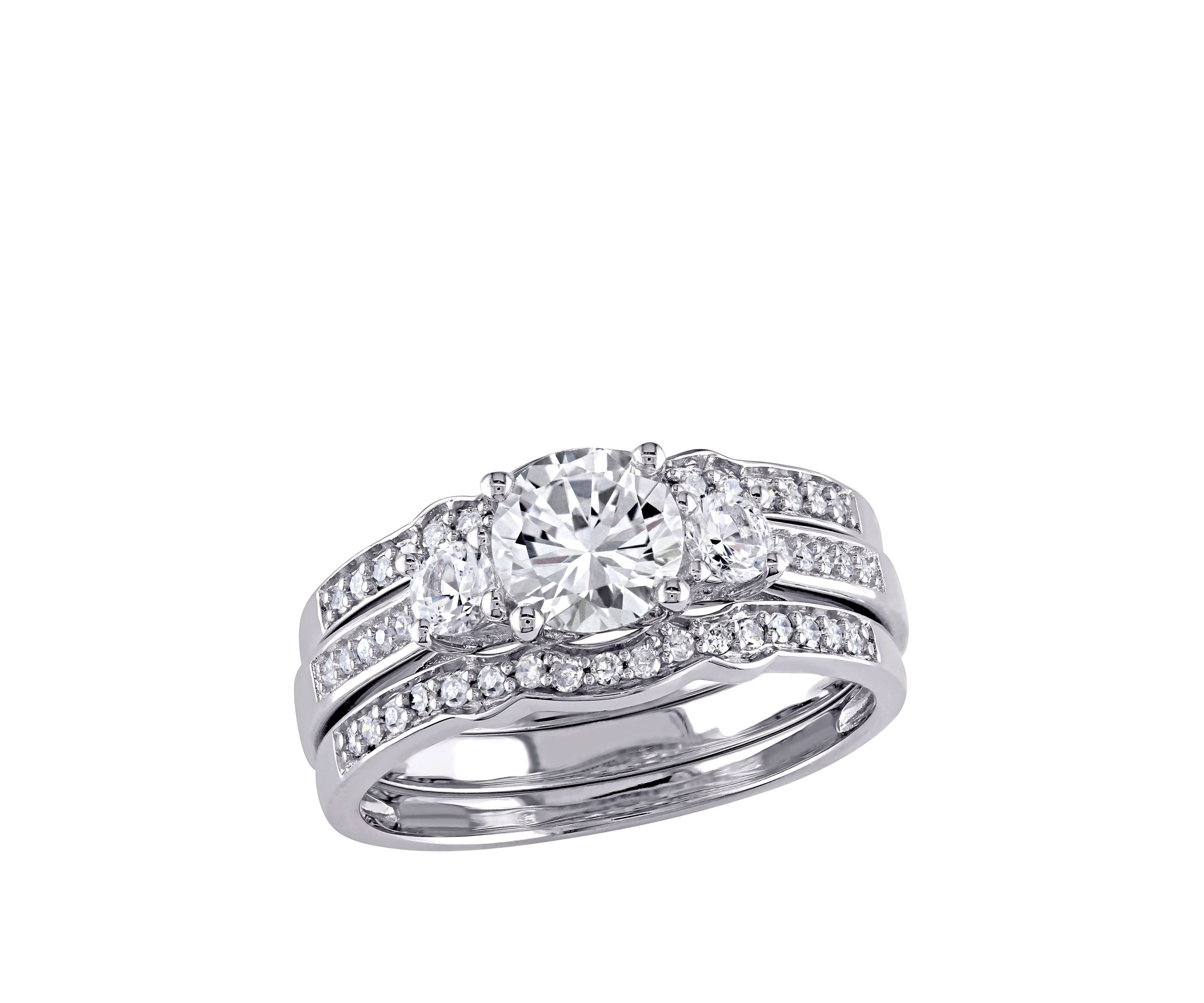 1.3 ct. t.w. Lab Created White Sapphire and 1/4 ct. t.w. Diamond 3 Piece Bridal Ring Set in 10K White Gold