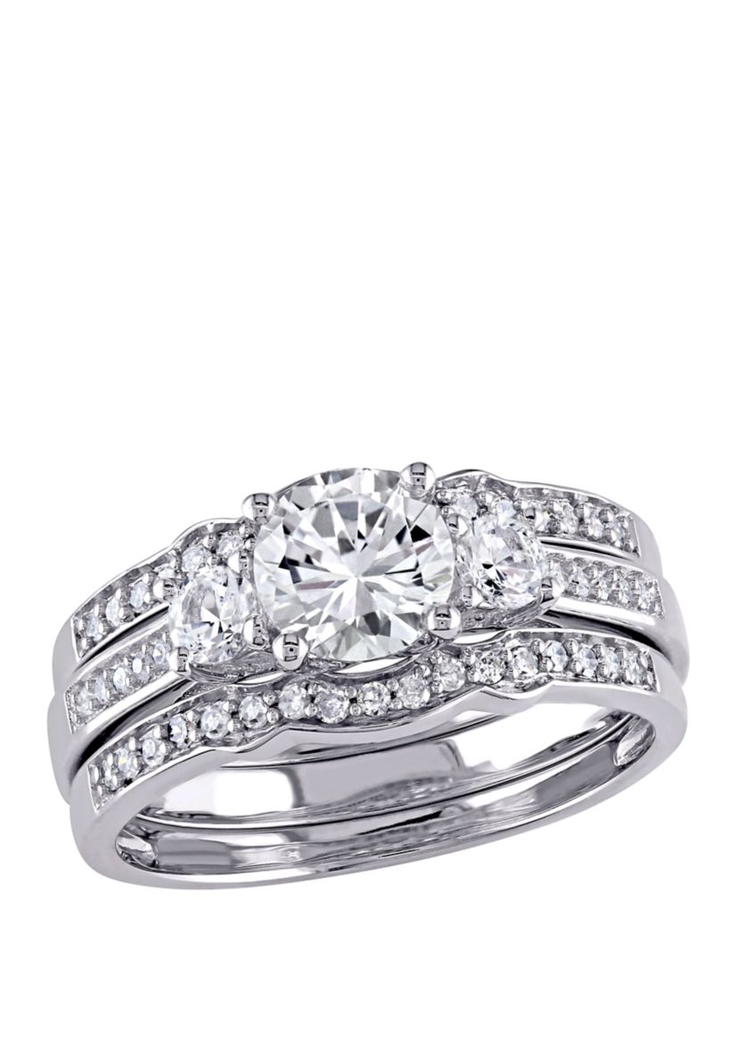 1.3 ct. t.w. Lab Created White Sapphire and 1/4 ct. t.w. Diamond 3 Piece Bridal Ring Set in 10K White Gold