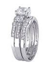 1.3 ct. t.w. Lab Created White Sapphire and 1/4 ct. t.w. Diamond 3 Piece Bridal Ring Set in 10K White Gold