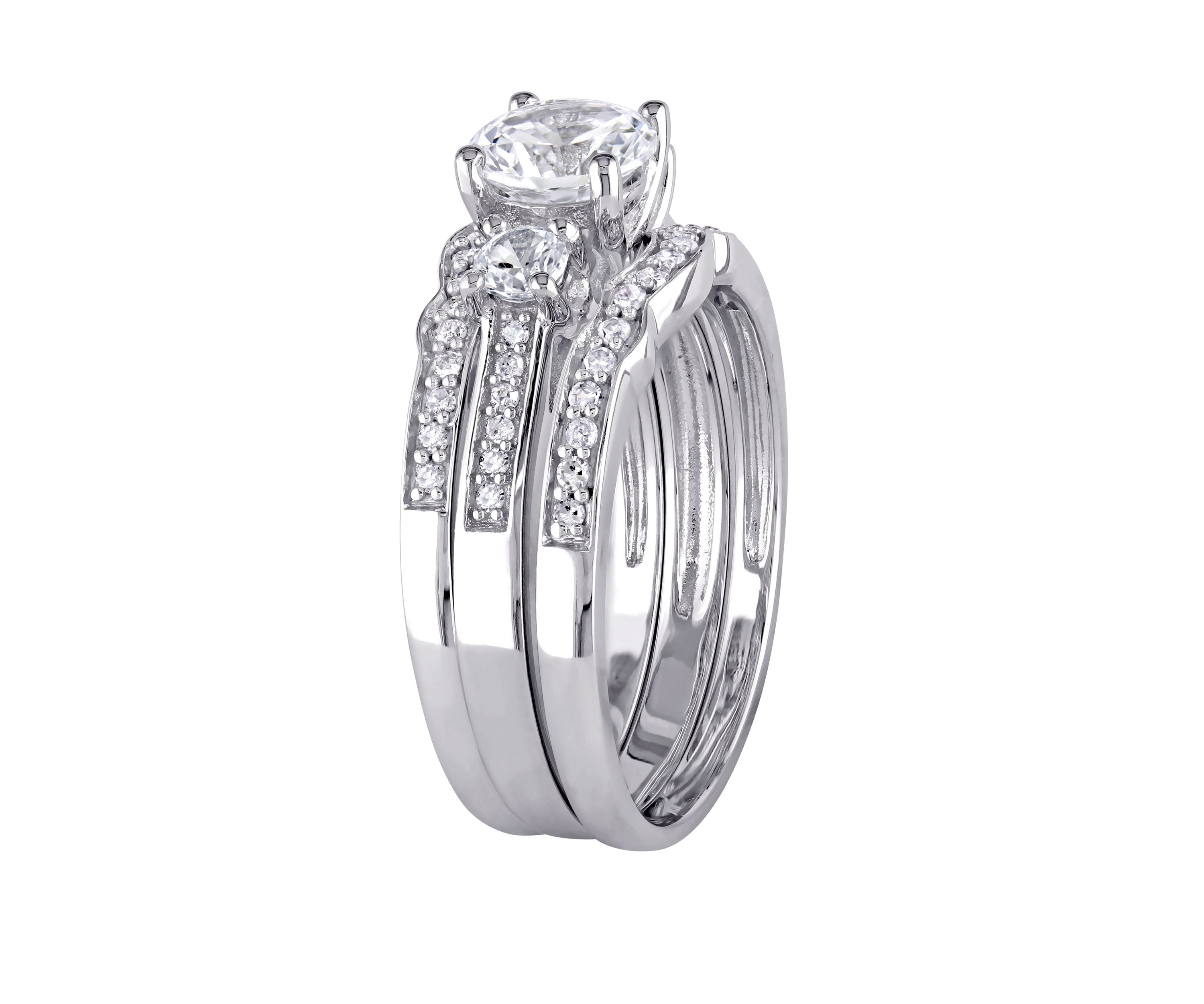 1.3 ct. t.w. Lab Created White Sapphire and 1/4 ct. t.w. Diamond 3 Piece Bridal Ring Set in 10K White Gold