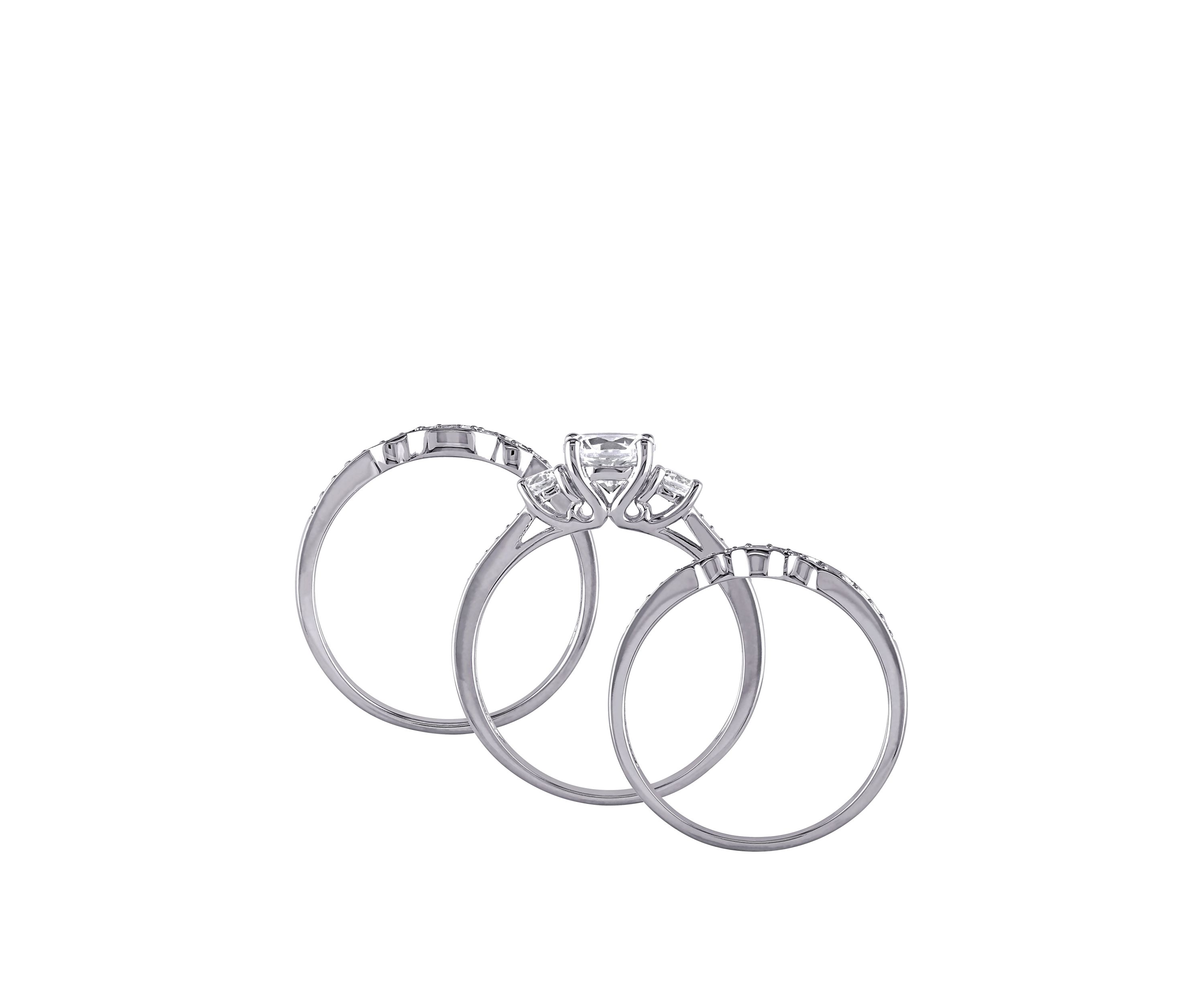 1.3 ct. t.w. Lab Created White Sapphire and 1/4 ct. t.w. Diamond 3 Piece Bridal Ring Set in 10K White Gold