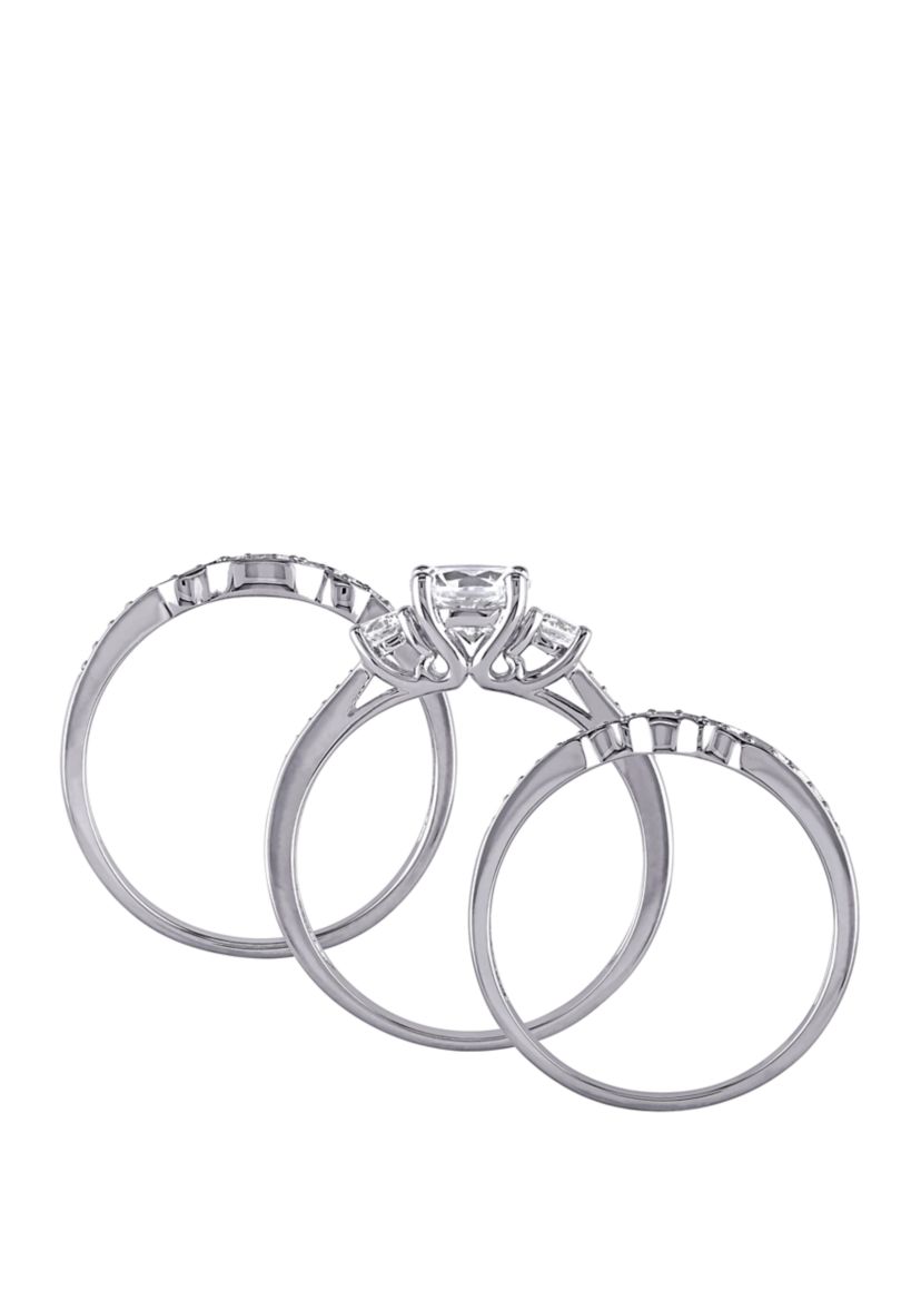 1.3 ct. t.w. Lab Created White Sapphire and 1/4 ct. t.w. Diamond 3 Piece Bridal Ring Set in 10K White Gold