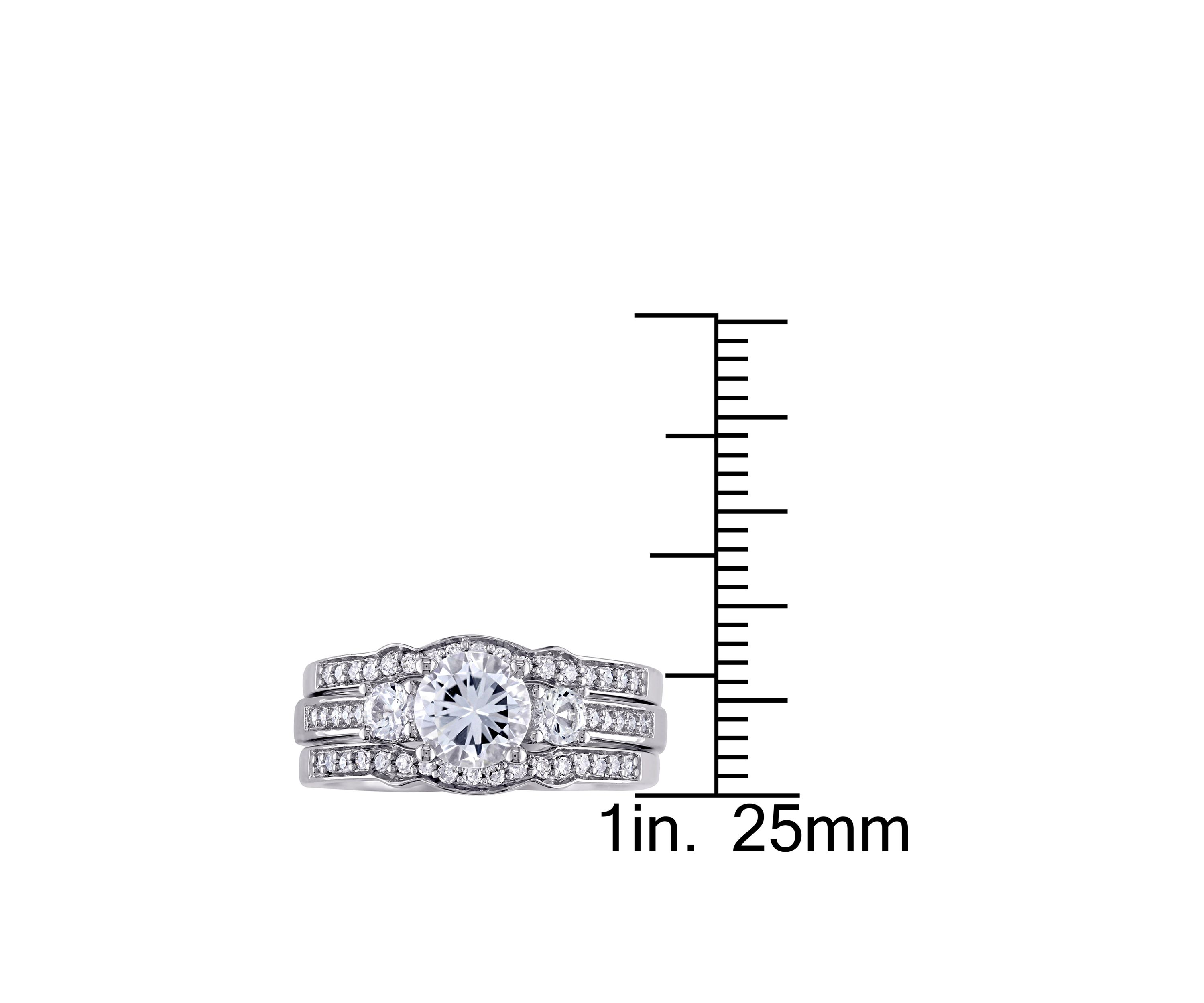 1.3 ct. t.w. Lab Created White Sapphire and 1/4 ct. t.w. Diamond 3 Piece Bridal Ring Set in 10K White Gold