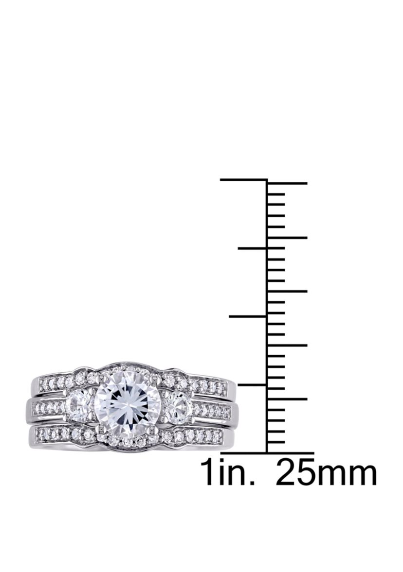 1.3 ct. t.w. Lab Created White Sapphire and 1/4 ct. t.w. Diamond 3 Piece Bridal Ring Set in 10K White Gold