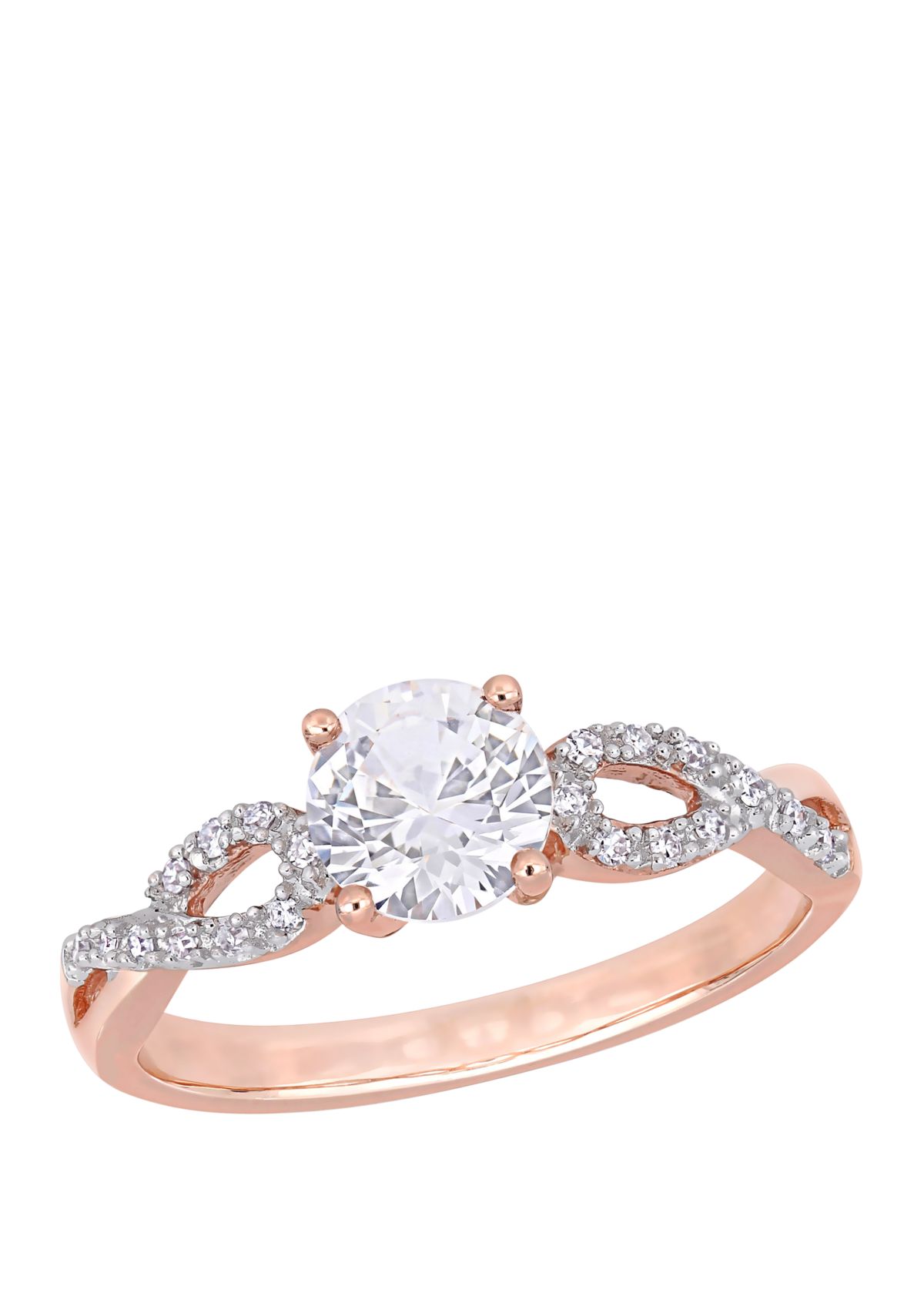 1 ct. t.w. Lab Created White Sapphire and 1/10 ct. t.w. Diamond Infinity Engagement Ring in 10K Rose gold