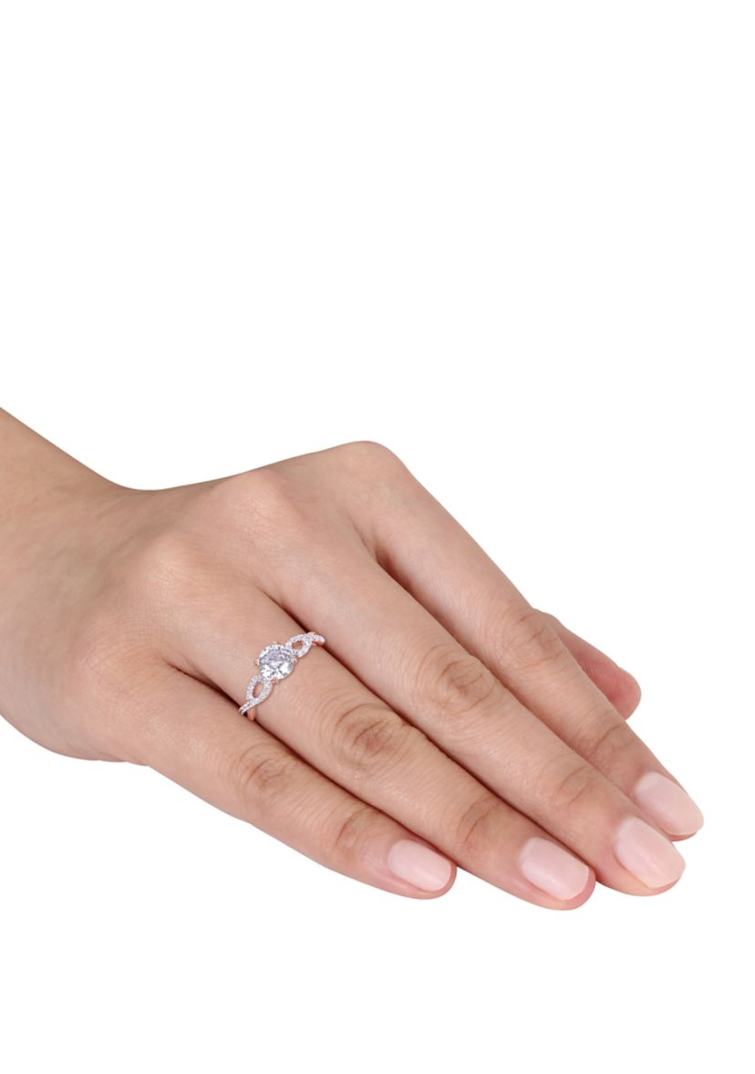 1 ct. t.w. Lab Created White Sapphire and 1/10 ct. t.w. Diamond Infinity Engagement Ring in 10K Rose gold