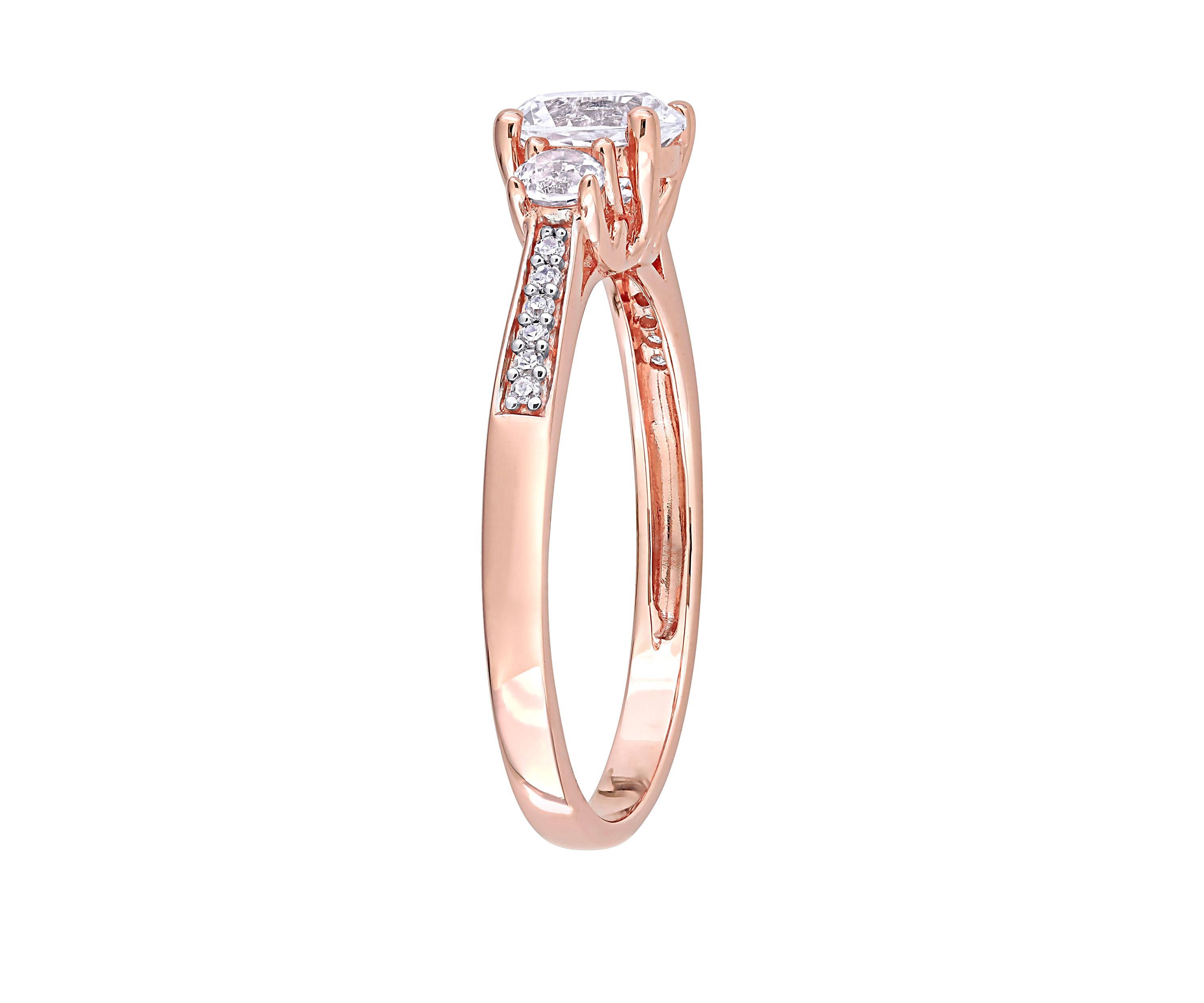 1.3 ct. t.w. Lab Created White Sapphire and 1/10 ct. t.w. Diamond 3 Stone Engagement Ring in 10K Rose Gold