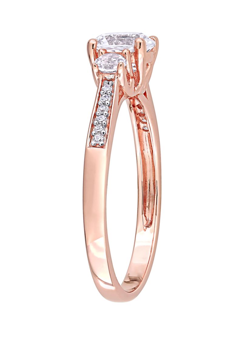 1.3 ct. t.w. Lab Created White Sapphire and 1/10 ct. t.w. Diamond 3 Stone Engagement Ring in 10K Rose Gold