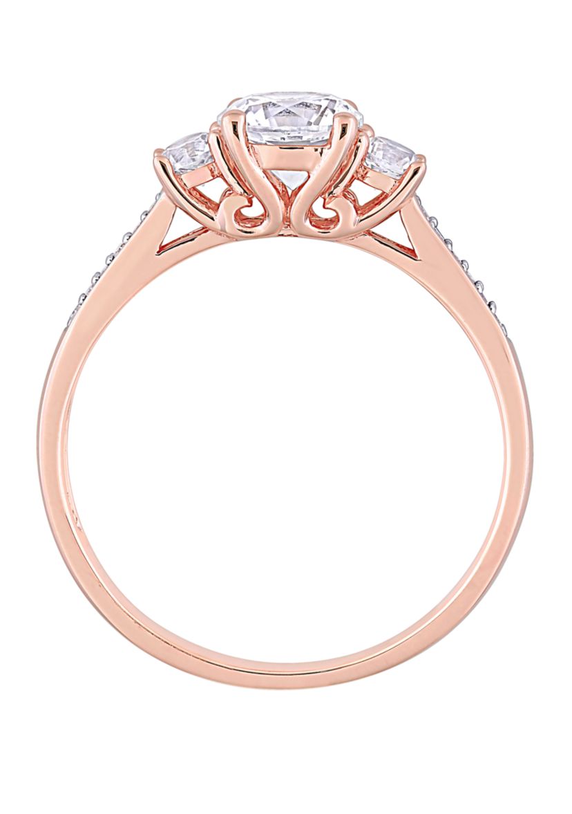 1.3 ct. t.w. Lab Created White Sapphire and 1/10 ct. t.w. Diamond 3 Stone Engagement Ring in 10K Rose Gold