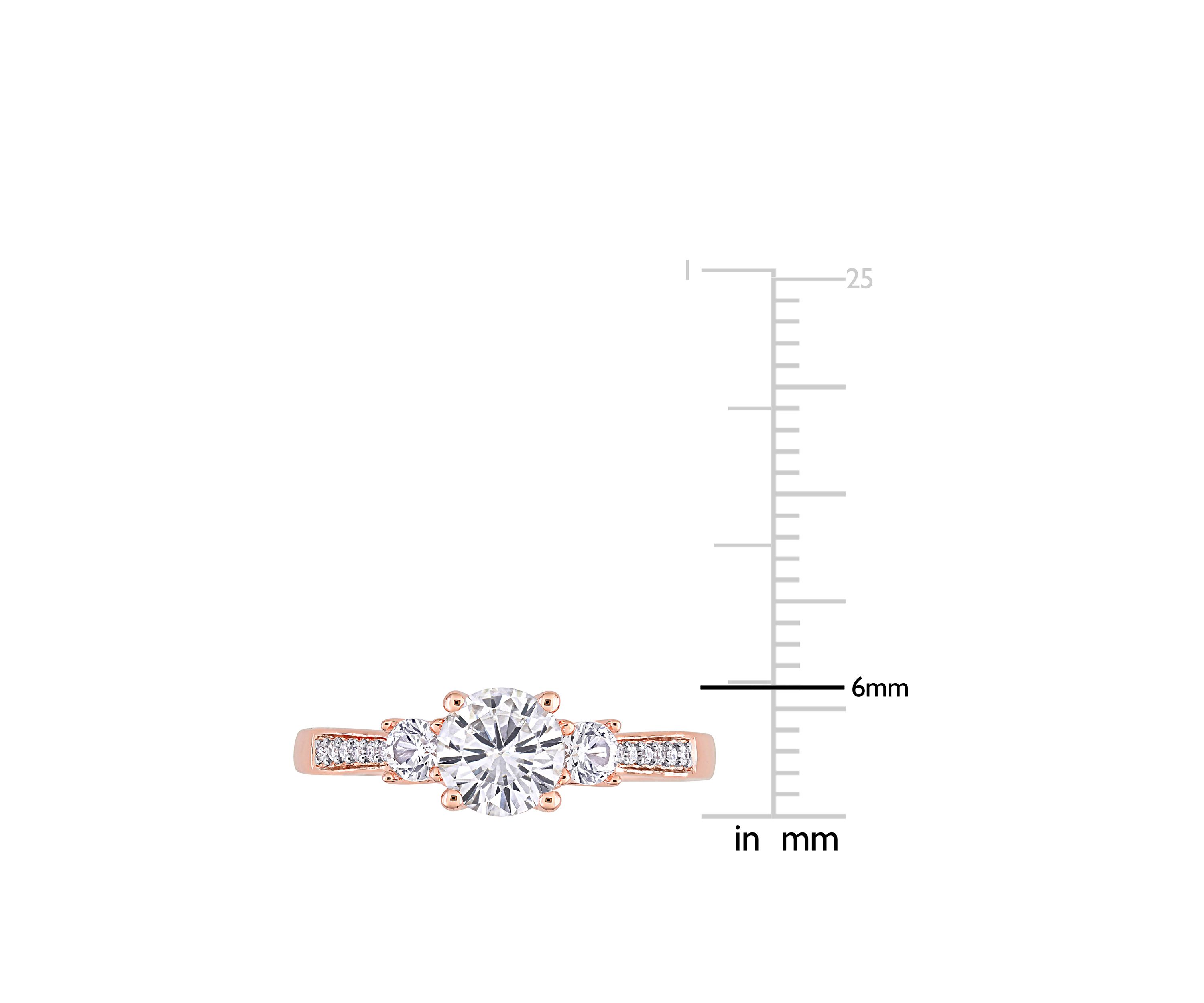 1.3 ct. t.w. Lab Created White Sapphire and 1/10 ct. t.w. Diamond 3 Stone Engagement Ring in 10K Rose Gold
