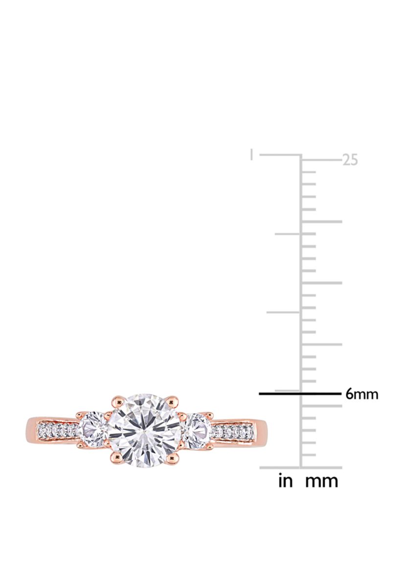 1.3 ct. t.w. Lab Created White Sapphire and 1/10 ct. t.w. Diamond 3 Stone Engagement Ring in 10K Rose Gold
