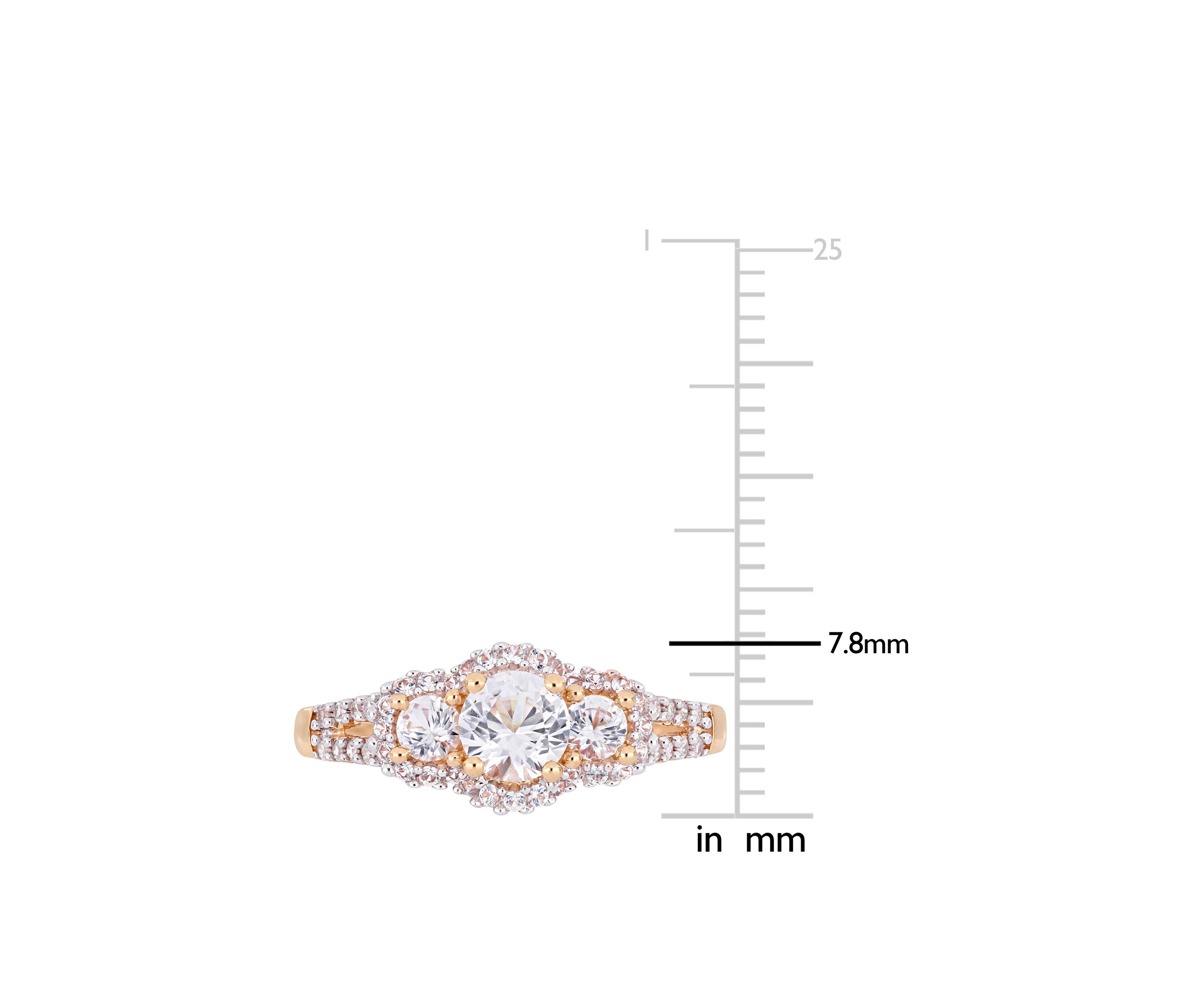 1.2 ct. t.w. Lab Created White Sapphire and 1/10 ct. t.w. Diamond 3 Stone Halo Engagement Ring in 10K Rose Gold