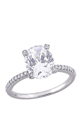 Belk & Co 4.16 Ct. T.w. Lab Created White Sapphire And 1/10 Ct. T.w. Diamond Oval Engagement Ring In 10K White Gold