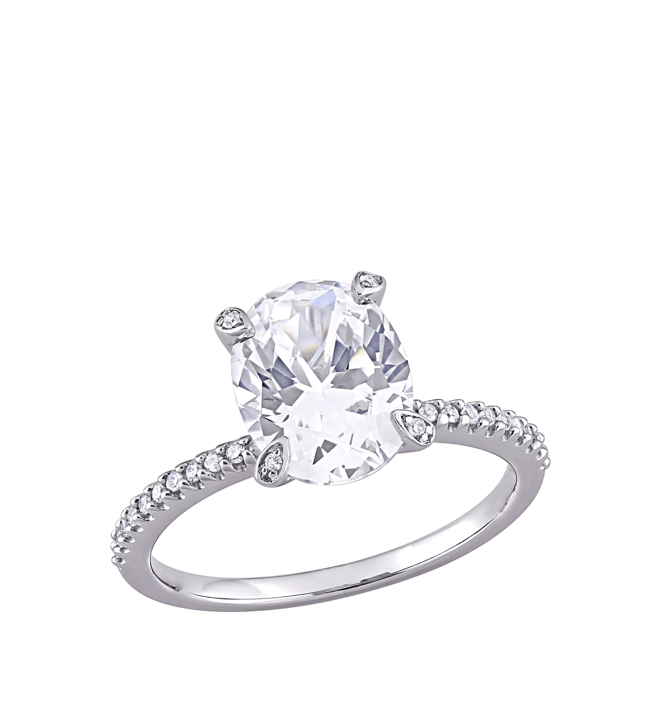 4.16 ct. t.w. Lab Created White Sapphire and 1/10 ct. t.w. Diamond Oval Engagement Ring in 10K White Gold