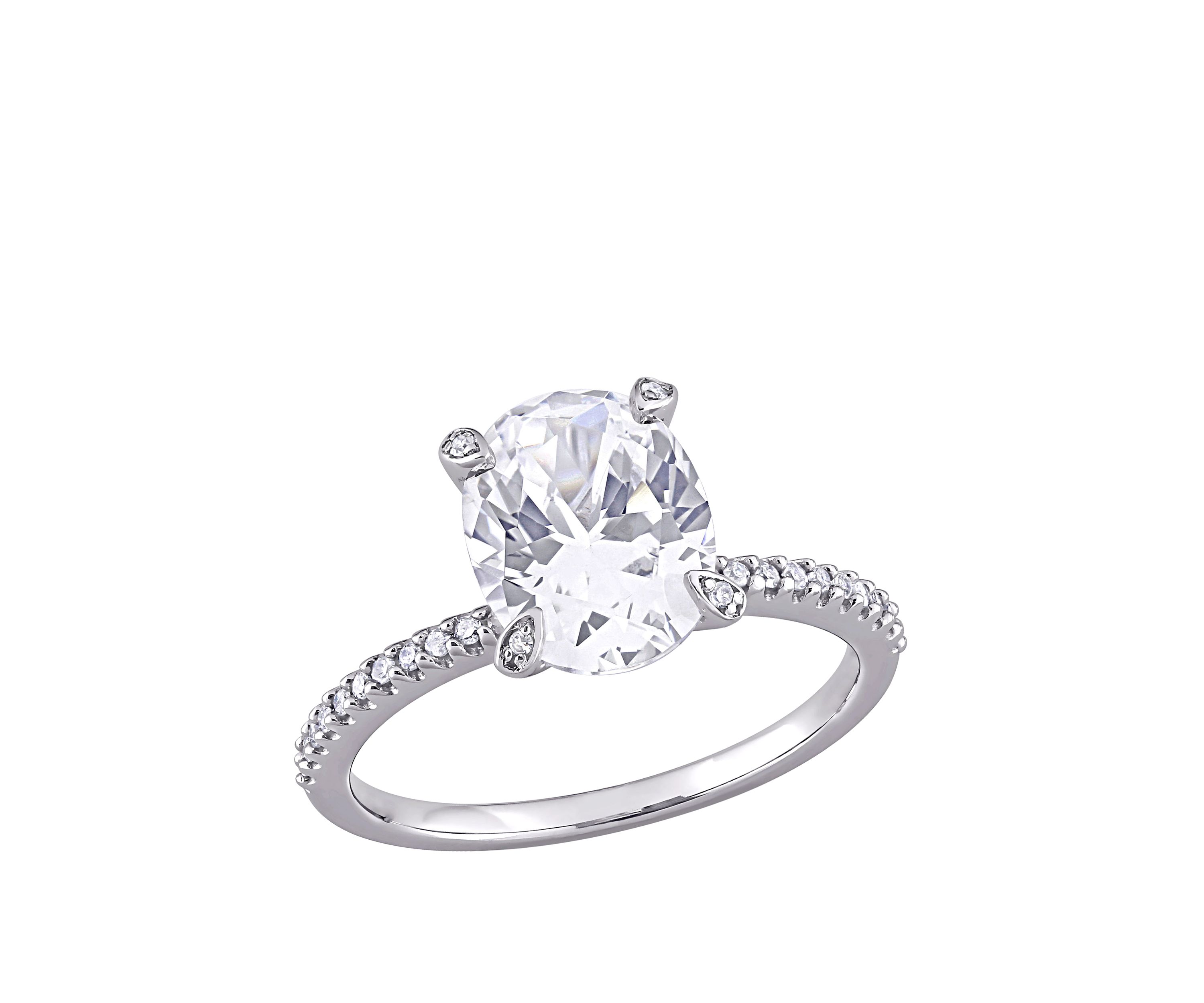 4.16 ct. t.w. Lab Created White Sapphire and 1/10 ct. t.w. Diamond Oval Engagement Ring in 10K White Gold