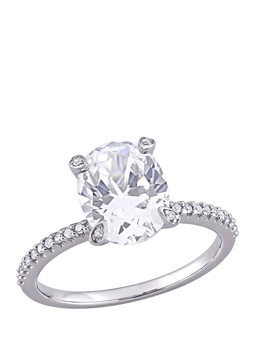 4.16 ct. t.w. Lab Created White Sapphire and 1/10 ct. t.w. Diamond Oval Engagement Ring in 10K White Gold
