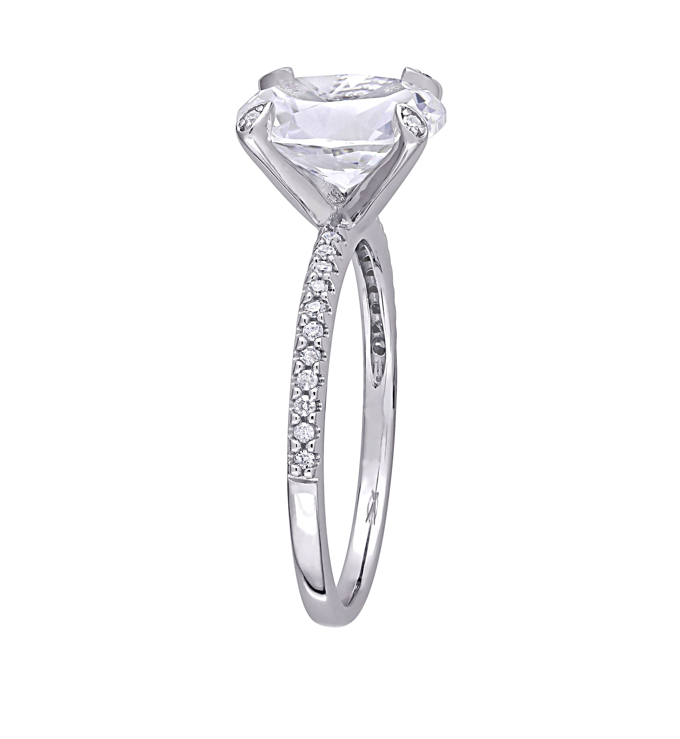 4.16 ct. t.w. Lab Created White Sapphire and 1/10 ct. t.w. Diamond Oval Engagement Ring in 10K White Gold