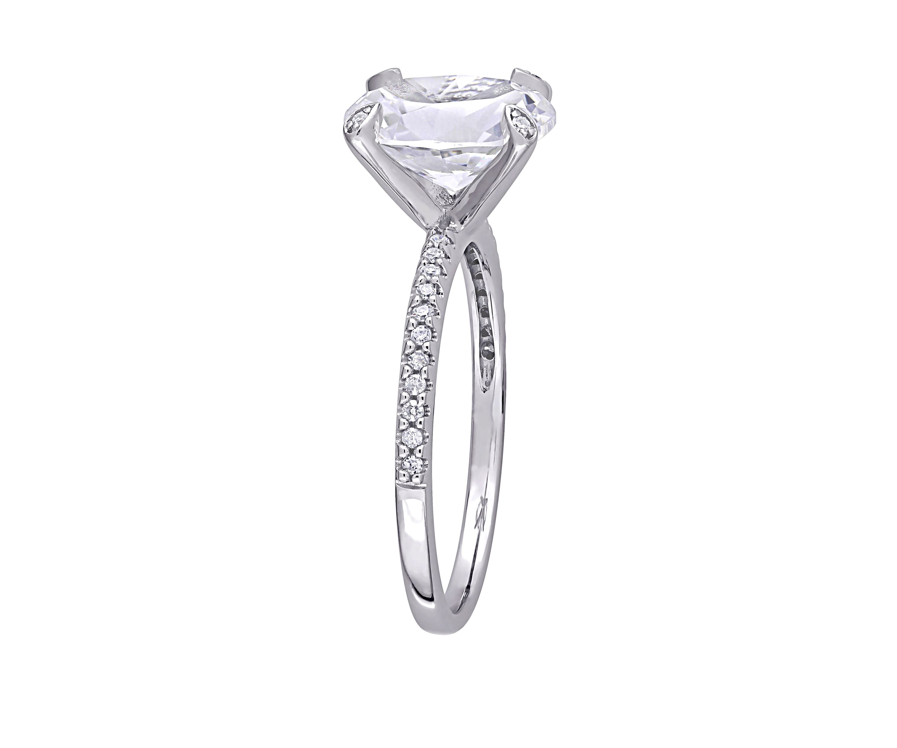 4.16 ct. t.w. Lab Created White Sapphire and 1/10 ct. t.w. Diamond Oval Engagement Ring in 10K White Gold