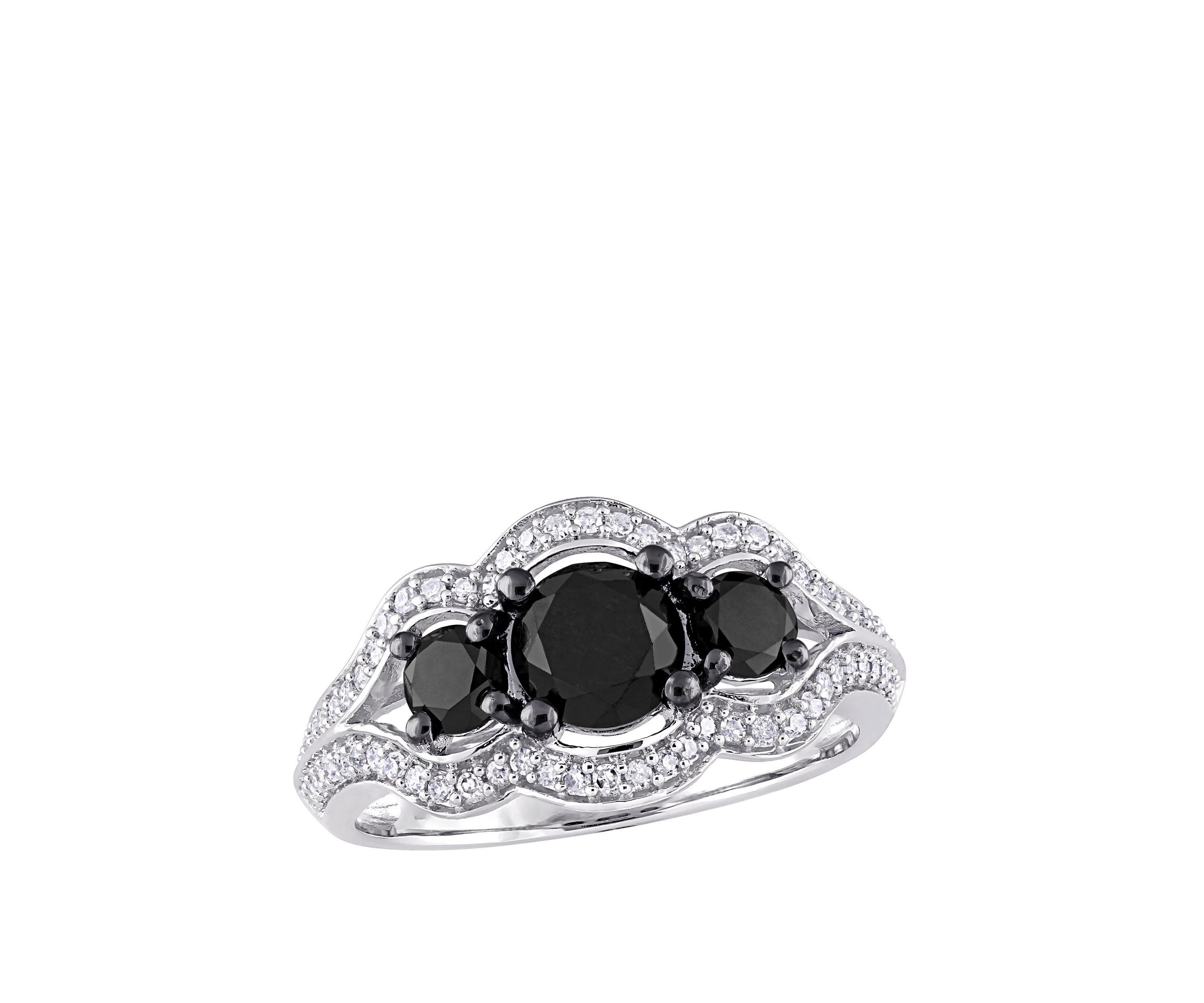 1.75 ct. t.w. Black and White Diamond 3 Stone Halo Engagement Ring in 10K White Gold