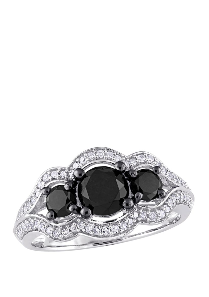 1.75 ct. t.w. Black and White Diamond 3 Stone Halo Engagement Ring in 10K White Gold