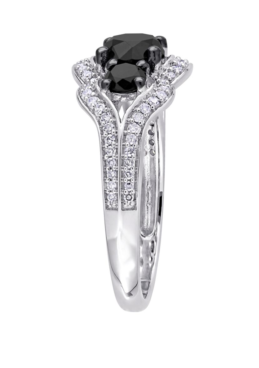 1.75 ct. t.w. Black and White Diamond 3 Stone Halo Engagement Ring in 10K White Gold