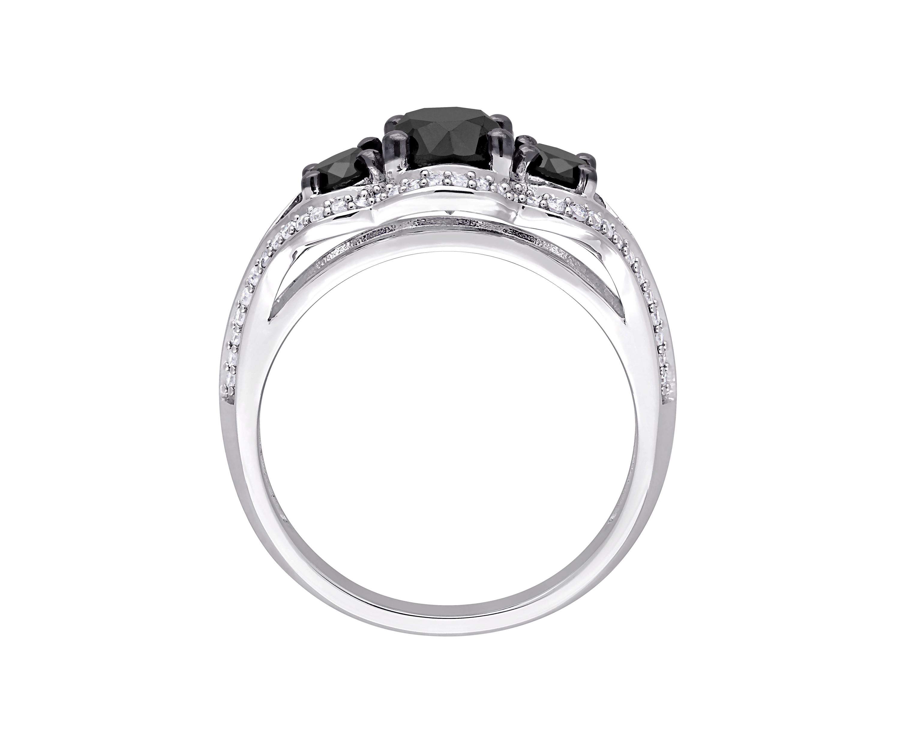 1.75 ct. t.w. Black and White Diamond 3 Stone Halo Engagement Ring in 10K White Gold