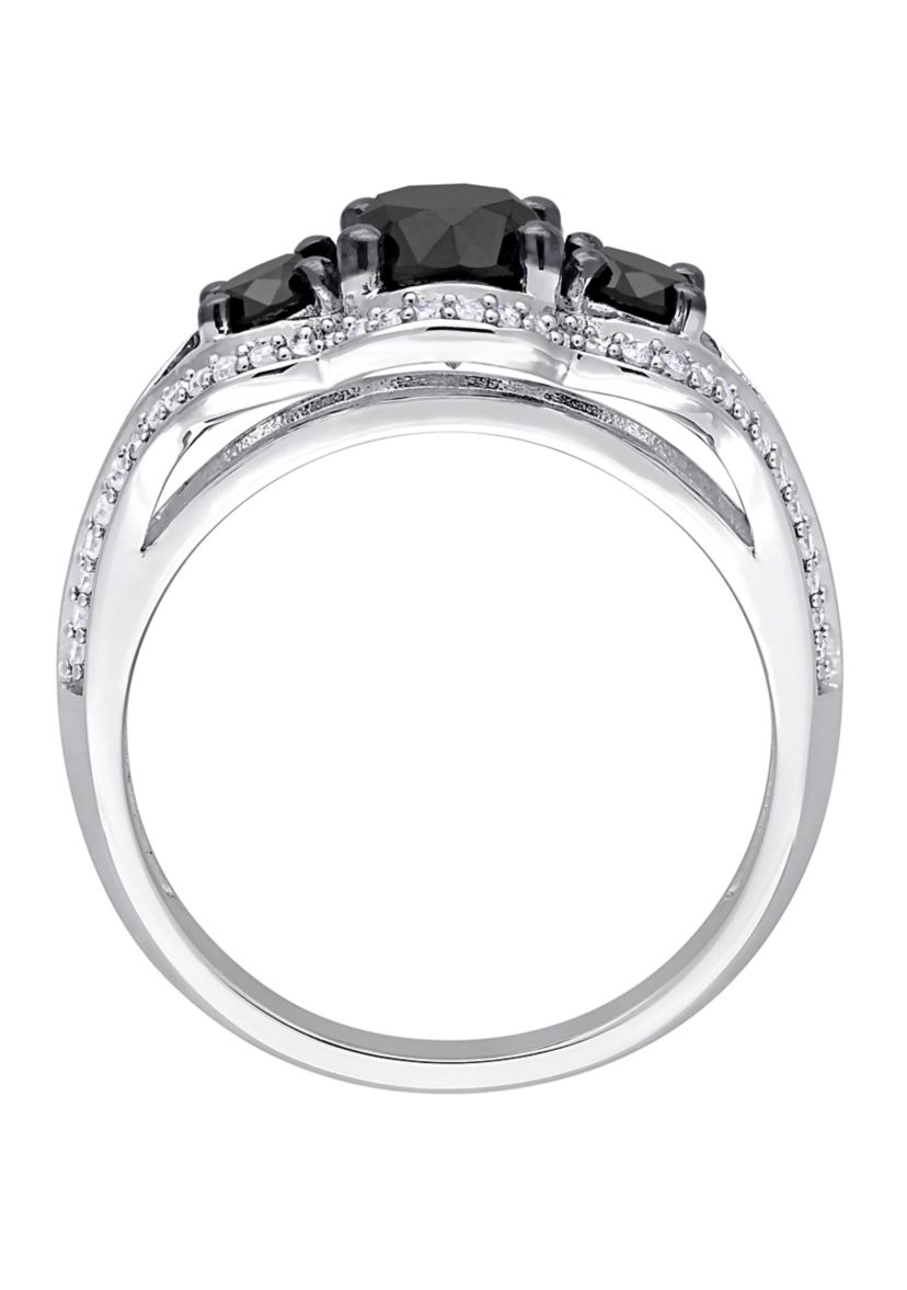 1.75 ct. t.w. Black and White Diamond 3 Stone Halo Engagement Ring in 10K White Gold