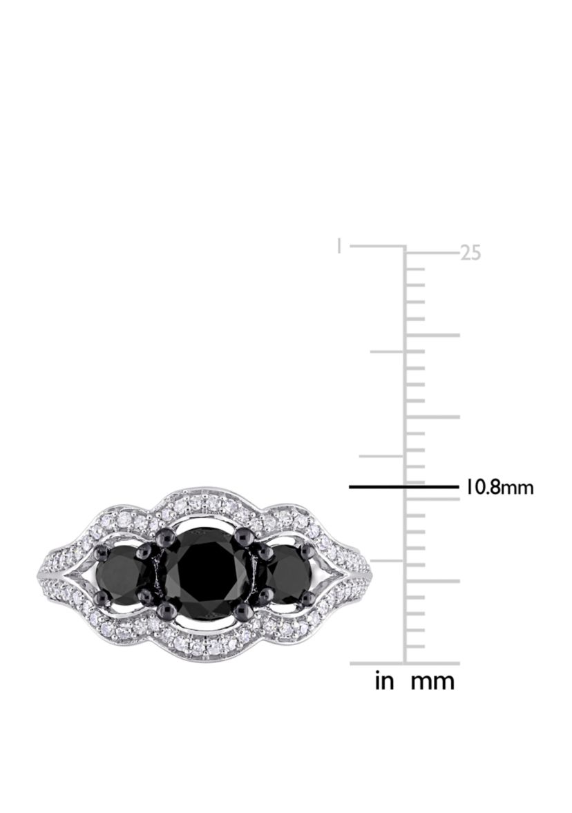 1.75 ct. t.w. Black and White Diamond 3 Stone Halo Engagement Ring in 10K White Gold