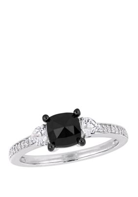 Belk & Co 1.1 Ct. T.w. Black Diamond And 1/3 Ct. T.w. White Sapphire 3 Stone Engagement Ring 10K White Gold