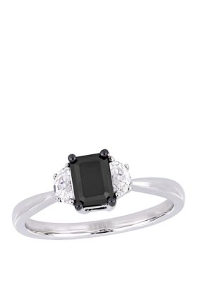 Belk & Co 3/4 Ct. T.w. Black Diamond And 1/3 Ct. T.w. White Sapphire 3 Stone Engagement Ring In 10K White Gold
