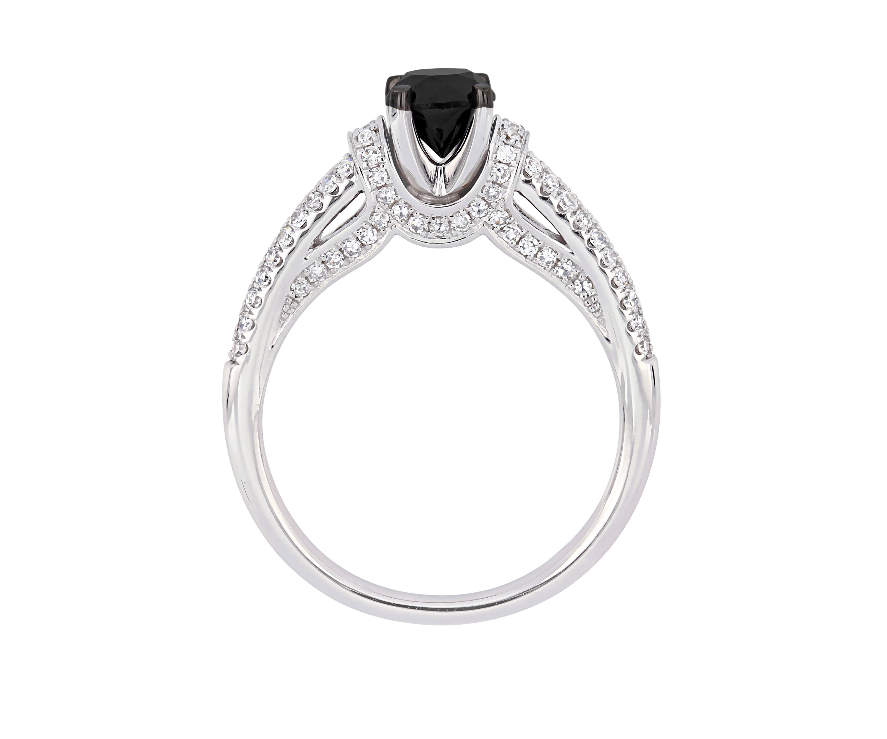 1 ct. t.w. Black and White Diamond Engagement Ring in 14K Yellow Gold