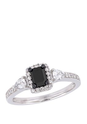 Belk & Co 7/8 Ct. T.w. Black And White Diamond And 3/8 Ct. T.w. White Sapphire Halo Engagement Ring In 10K White Gold