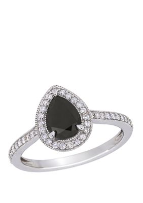 Belk & Co 1.2 ct. t.w. Black and White Diamond Teardrop Halo Engagement Ring in 10K White Gold