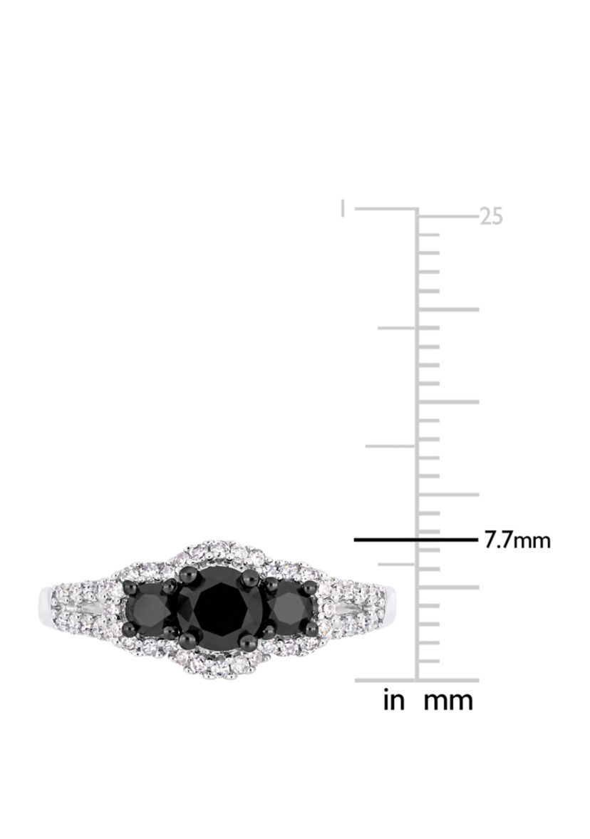 1 ct. t.w. Black and White Diamond Halo 3 Stone Engagement Ring in 10K White Gold