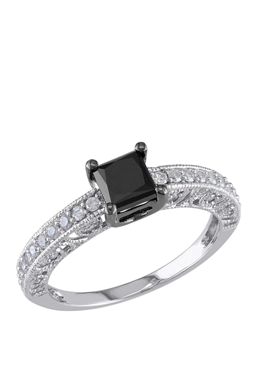 1 ct. t.w. Black and White Diamond Engagement Ring in 10K White Gold