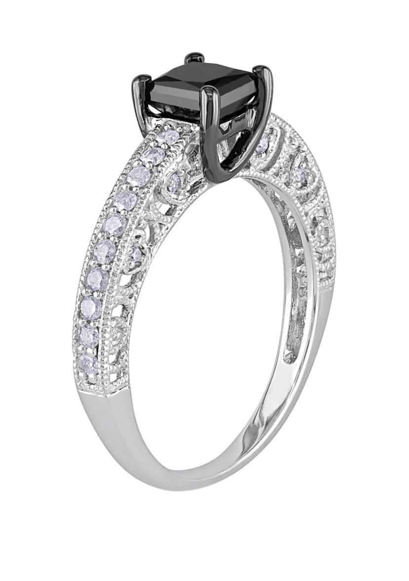1 ct. t.w. Black and White Diamond Engagement Ring in 10K White Gold