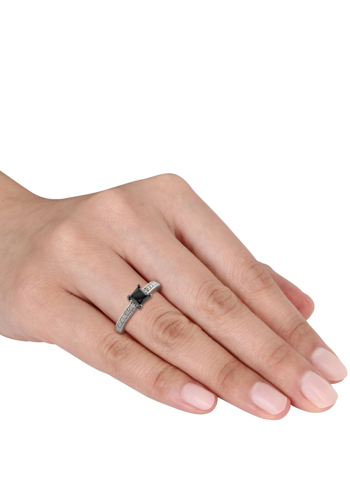 1 ct. t.w. Black and White Diamond Engagement Ring in 10K White Gold