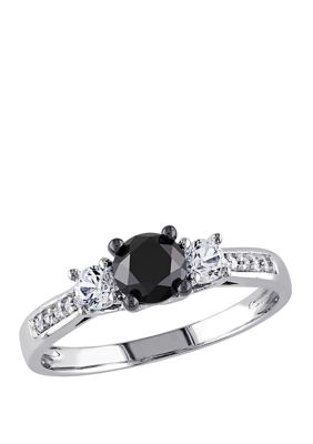 Belk & Co 4/5 Ct. T.w. Black And White Diamond And 1/3 Ct. T.w. Lab Created White Sapphire 3 Stone Engagement Ring In 10K White Gold