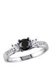 4/5 ct. t.w. Black and White Diamond and 1/3 ct. t.w. Lab Created White Sapphire 3 Stone Engagement Ring in 10K White Gold