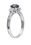 4/5 ct. t.w. Black and White Diamond and 1/3 ct. t.w. Lab Created White Sapphire 3 Stone Engagement Ring in 10K White Gold