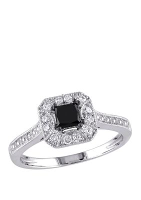 Belk & Co 3/5 ct. t.w. Black and White Diamond Princess Cut Halo Engagement Ring in 10K White Gold, 8