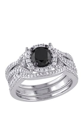 Belk & Co 1.5 ct. t.w. Black and White Diamond Halo 3 Piece Bridal Set in 10K White Gold