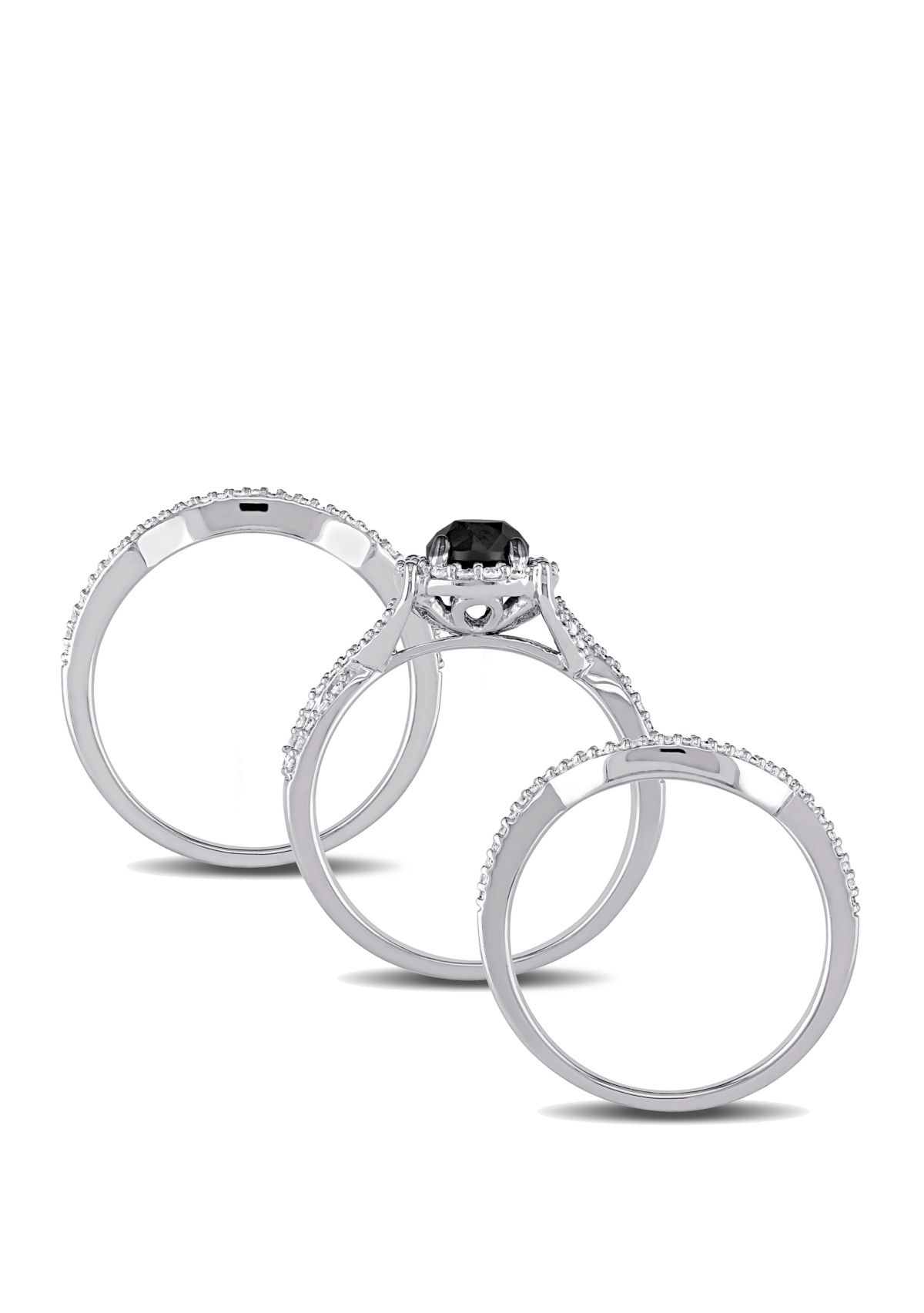 1.5 ct. t.w. Black and White Diamond Halo 3 Piece Bridal Set in 10K White Gold