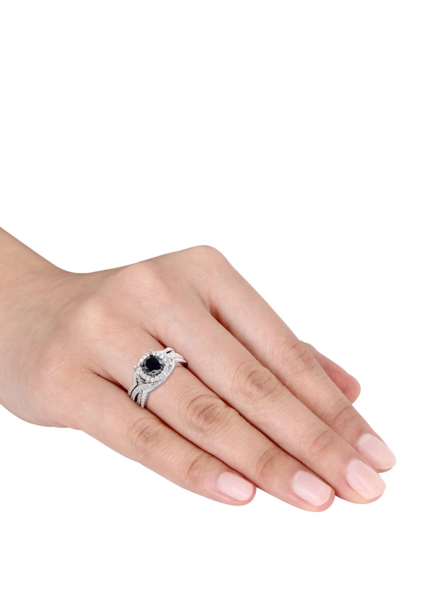 1.5 ct. t.w. Black and White Diamond Halo 3 Piece Bridal Set in 10K White Gold