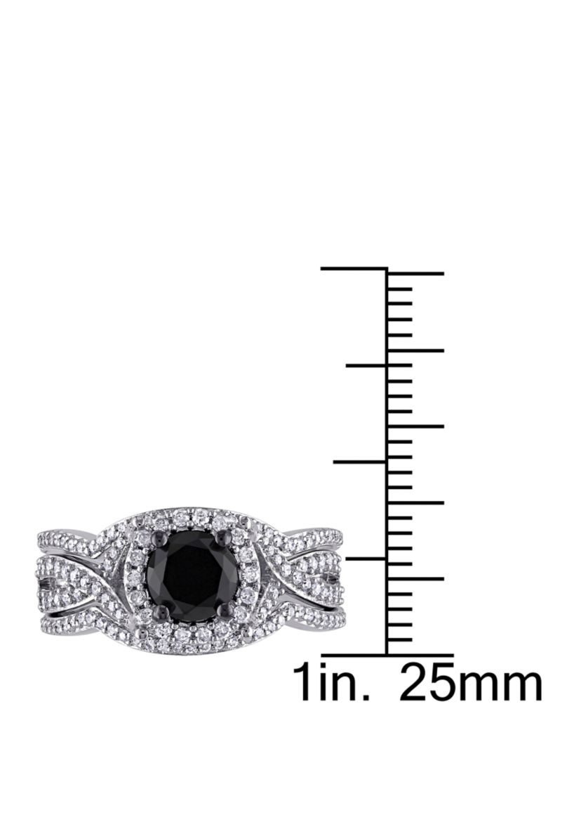1.5 ct. t.w. Black and White Diamond Halo 3 Piece Bridal Set in 10K White Gold