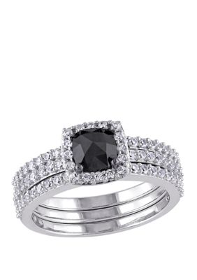 Belk & Co 3/4 Ct. T.w. Black Diamond And 4/5 Ct. T.w. Lab Created White Sapphire 3 Piece Bridal Set In 10K White Gold